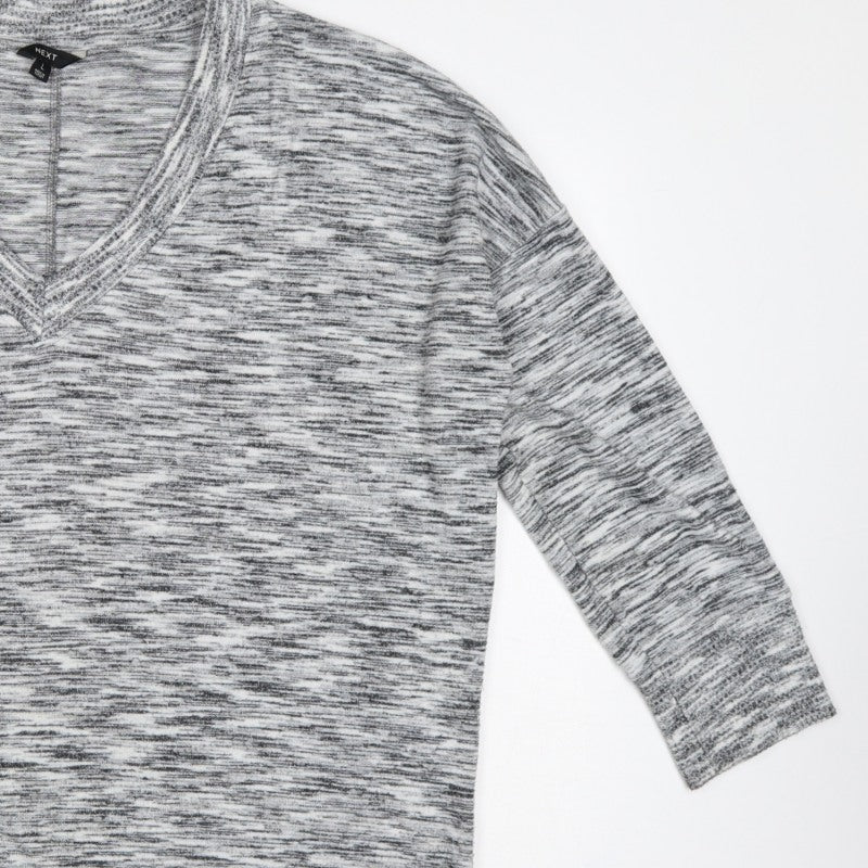 Next Women Grey Marled V-Neck Raglan Long Sleeve Knit Top L