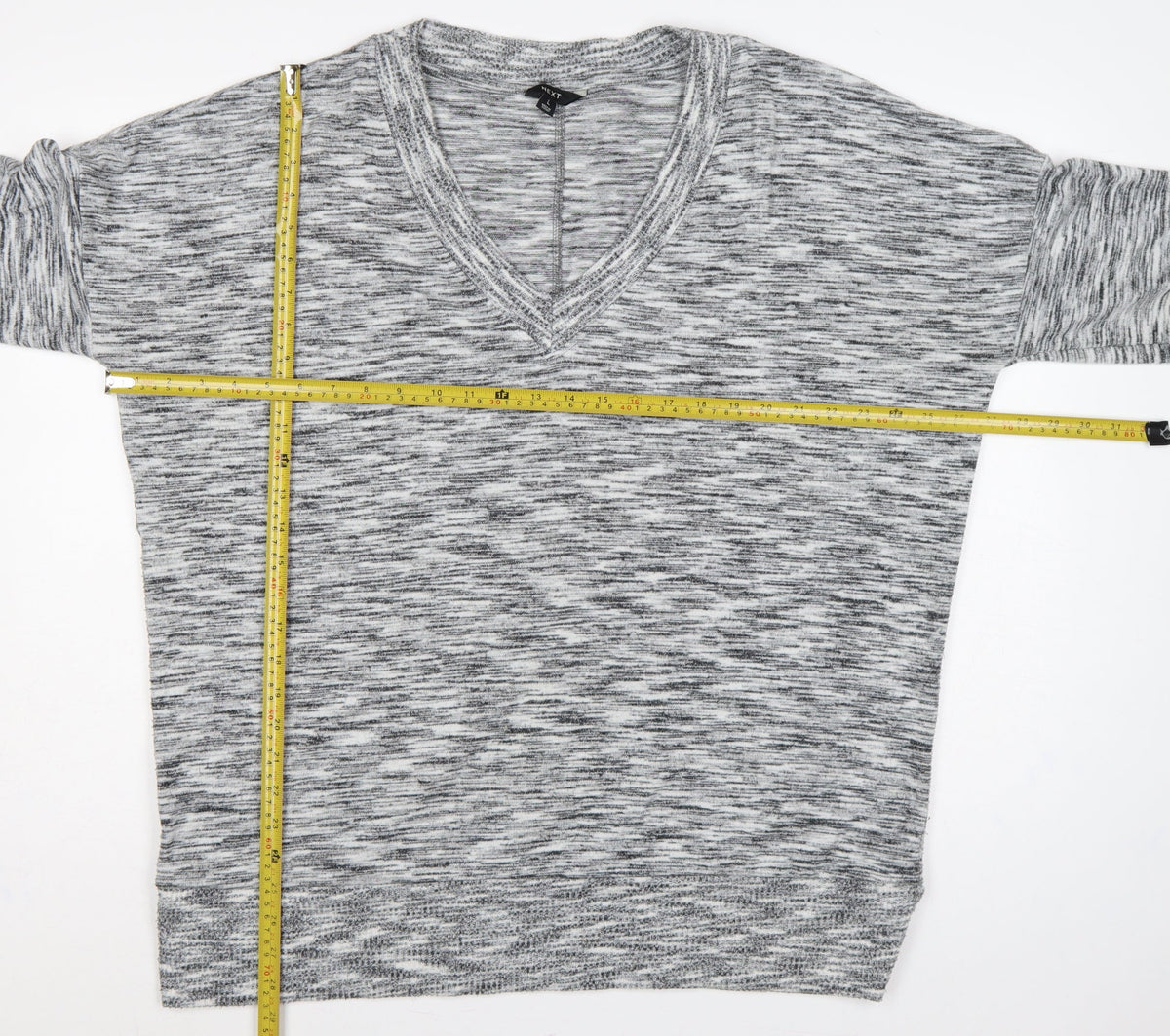 Next Women Grey Marled V-Neck Raglan Long Sleeve Knit Top L