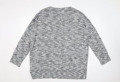 Next Women Grey Marled V-Neck Raglan Long Sleeve Knit Top L
