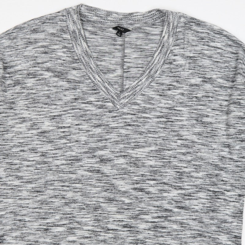 Next Women Grey Marled V-Neck Raglan Long Sleeve Knit Top L