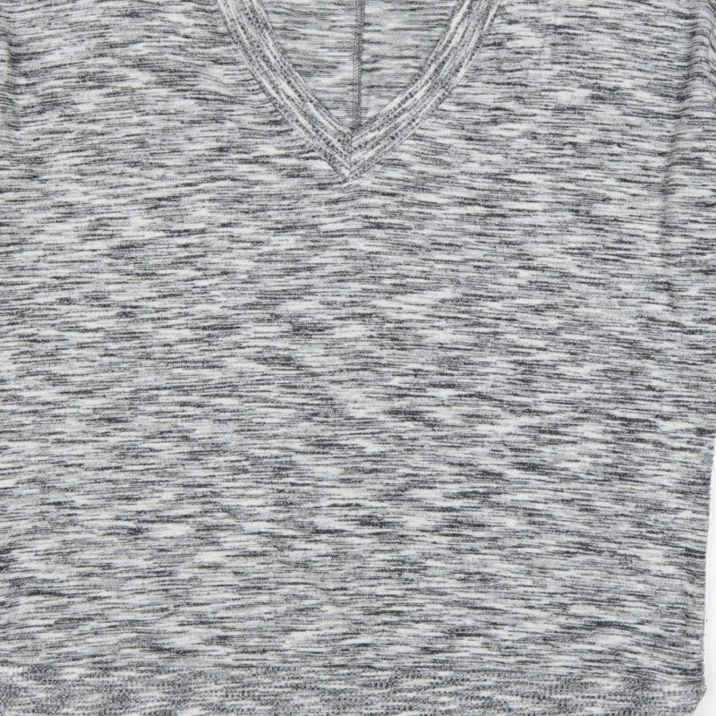 Next Women Grey Marled V-Neck Raglan Long Sleeve Knit Top L