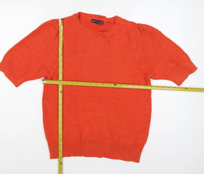 Marks and Spencer Women Orange Size 18 Cotton Knit Puff Sleeve Jumper