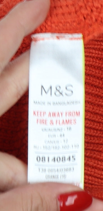 Marks and Spencer Women Orange Size 18 Cotton Knit Puff Sleeve Jumper