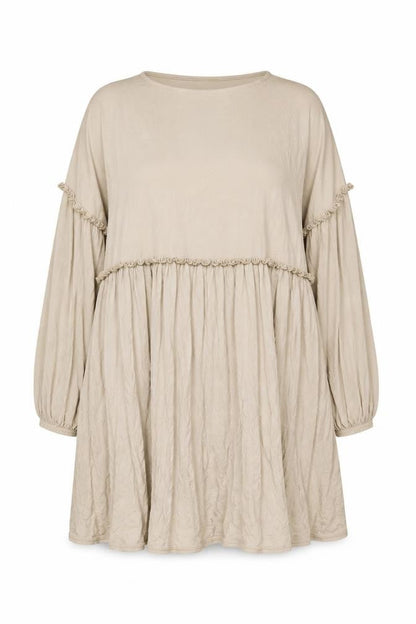 Boohoo Women Beige UK 16 Trapeze Swing Jersey Dress Balloon Sleeves