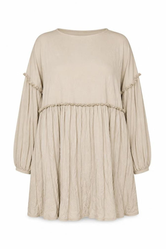Boohoo Women Beige UK 16 Trapeze Swing Jersey Dress Balloon Sleeves