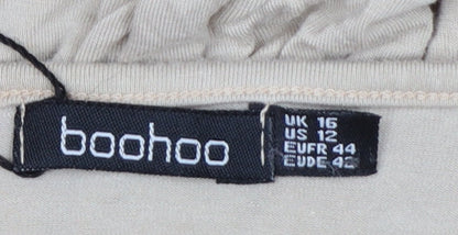 Boohoo Women Beige UK 16 Trapeze Swing Jersey Dress Balloon Sleeves