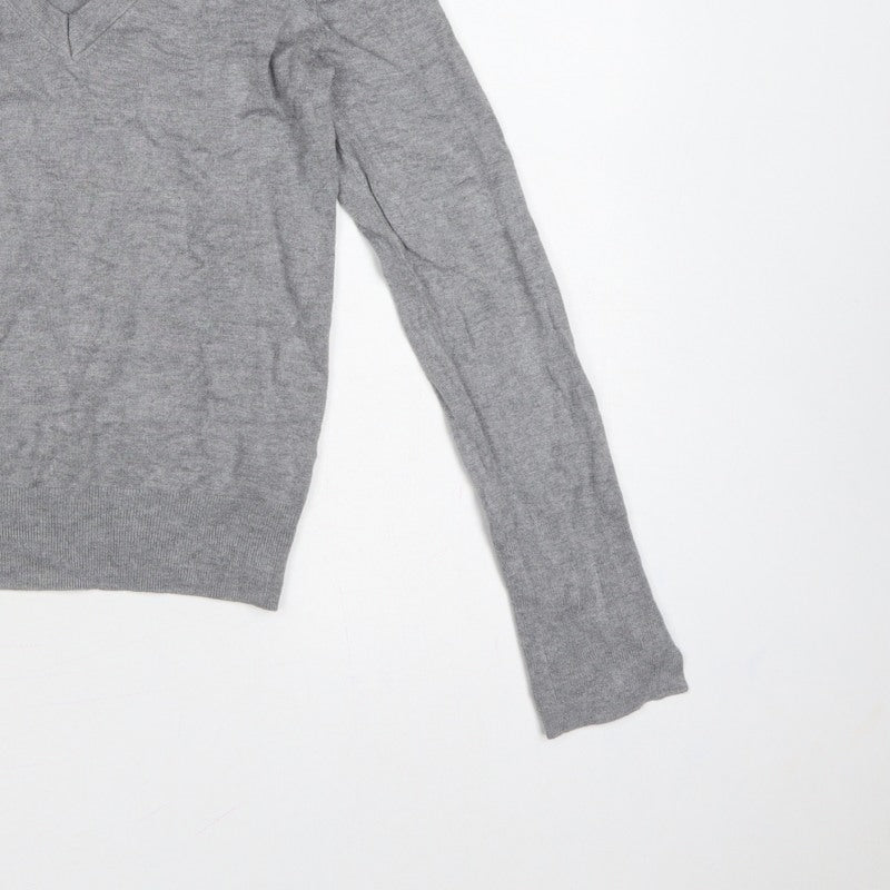 Zara Women Grey Size S V-Neck Fine Knit Long Sleeve Pullover Jumper