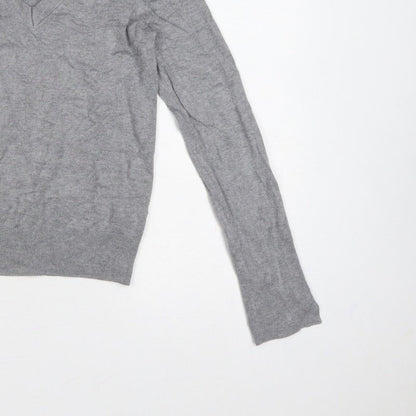 Zara Women Grey Size S V-Neck Fine Knit Long Sleeve Pullover Jumper