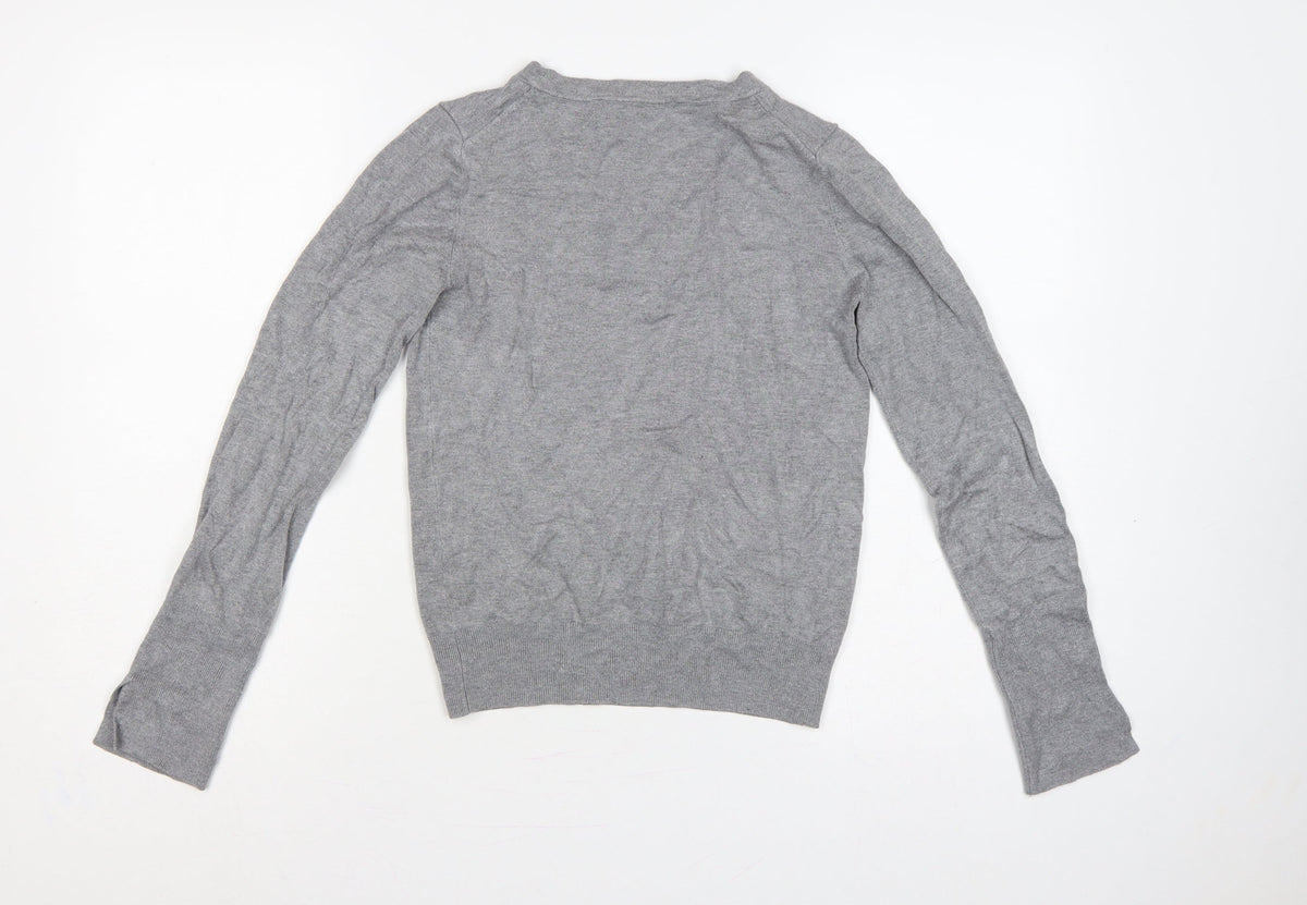 Zara Women Grey Size S V-Neck Fine Knit Long Sleeve Pullover Jumper