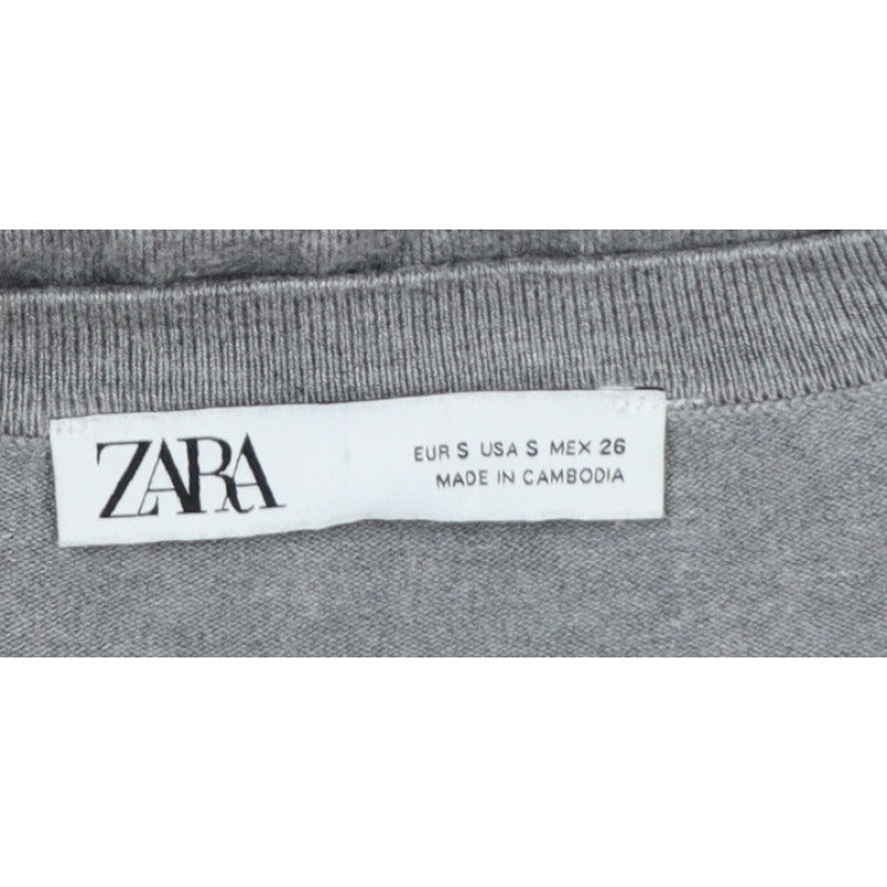 Zara Women Grey Size S V-Neck Fine Knit Long Sleeve Pullover Jumper