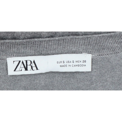 Zara Women Grey Size S V-Neck Fine Knit Long Sleeve Pullover Jumper