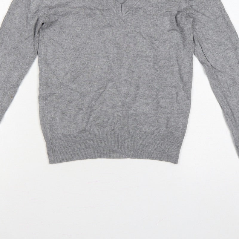 Zara Women Grey Size S V-Neck Fine Knit Long Sleeve Pullover Jumper
