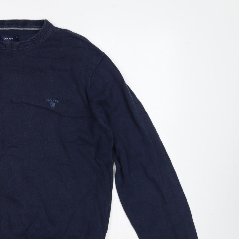 GANT Men’s Blue L Crew Neck Logo Knit Pullover Jumper