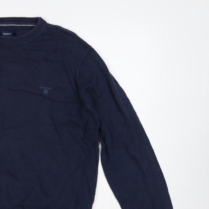 GANT Men’s Blue L Crew Neck Logo Knit Pullover Jumper