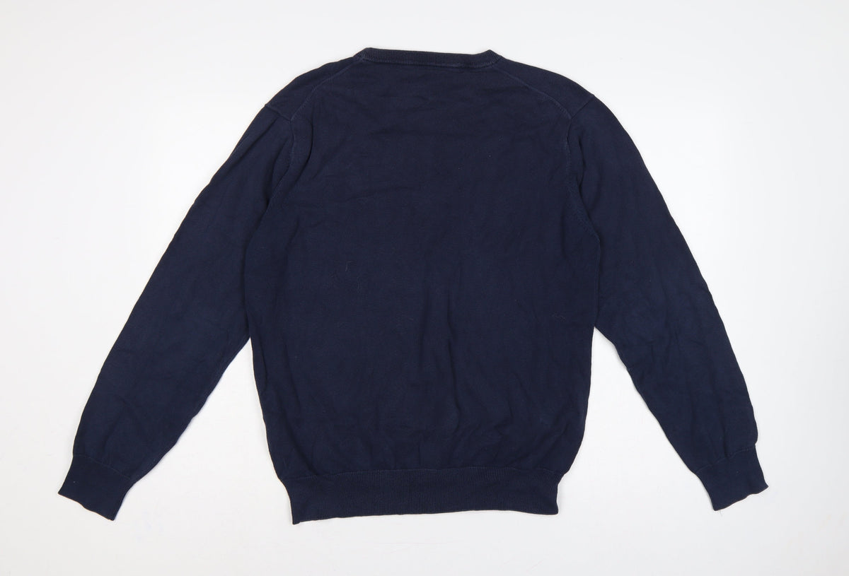 GANT Men’s Blue L Crew Neck Logo Knit Pullover Jumper