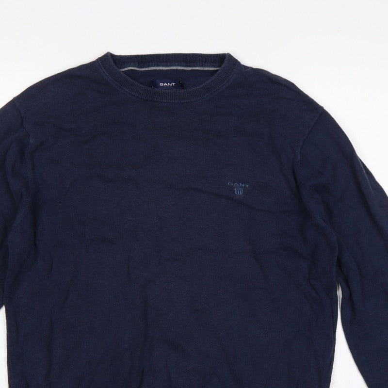GANT Men’s Blue L Crew Neck Logo Knit Pullover Jumper