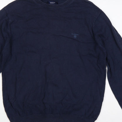 GANT Men’s Blue L Crew Neck Logo Knit Pullover Jumper