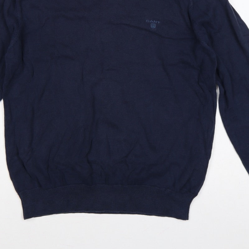 GANT Men’s Blue L Crew Neck Logo Knit Pullover Jumper