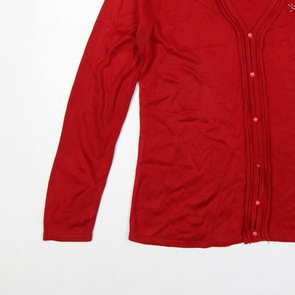 BM Collection Women’s Red S Floral Embroidered Beaded V-Neck Cardigan