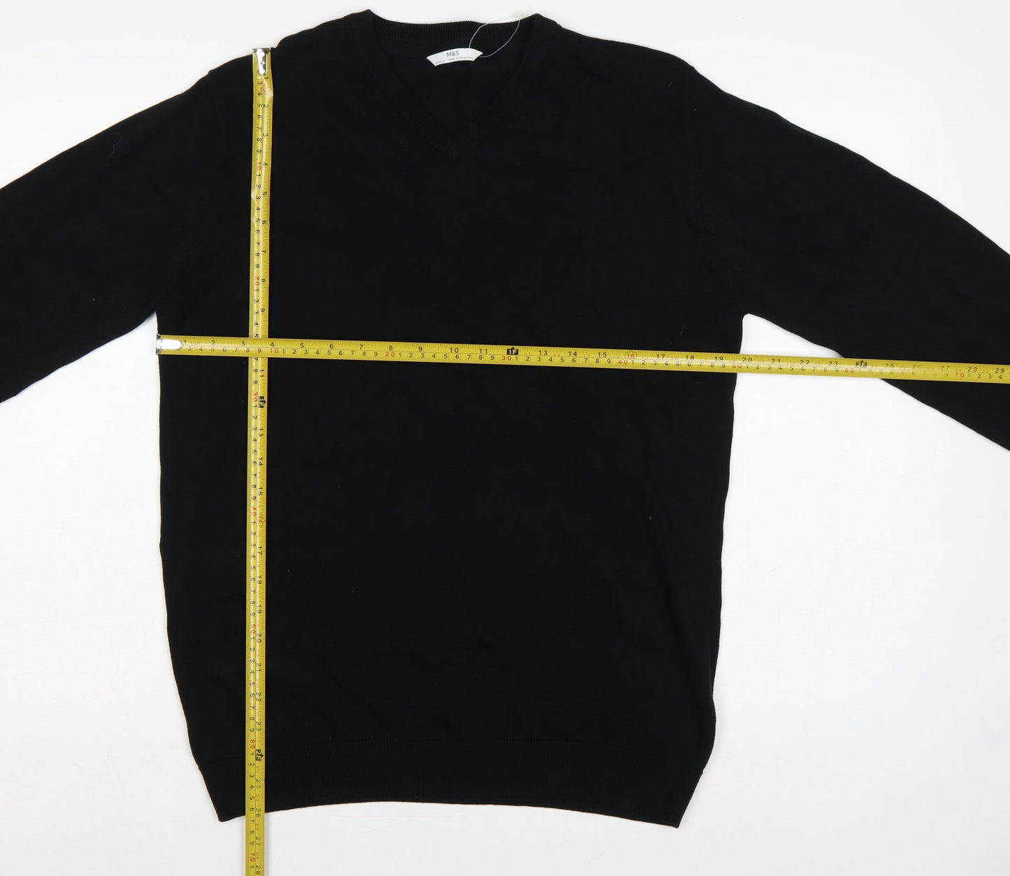 Marks and Spencer Teens Black XS V-Neck Cotton Pullover Jumper