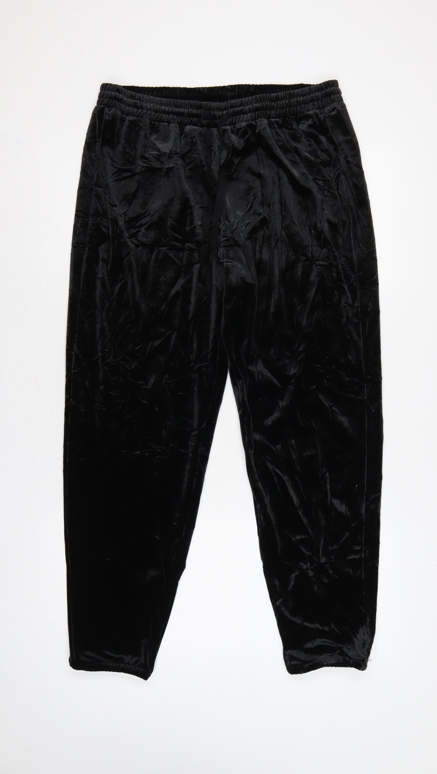 Gap Women Black M Velvet Jogger Trousers Elastic Waist Drawstring
