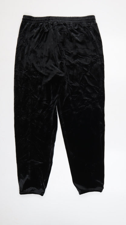 Gap Women Black M Velvet Jogger Trousers Elastic Waist Drawstring