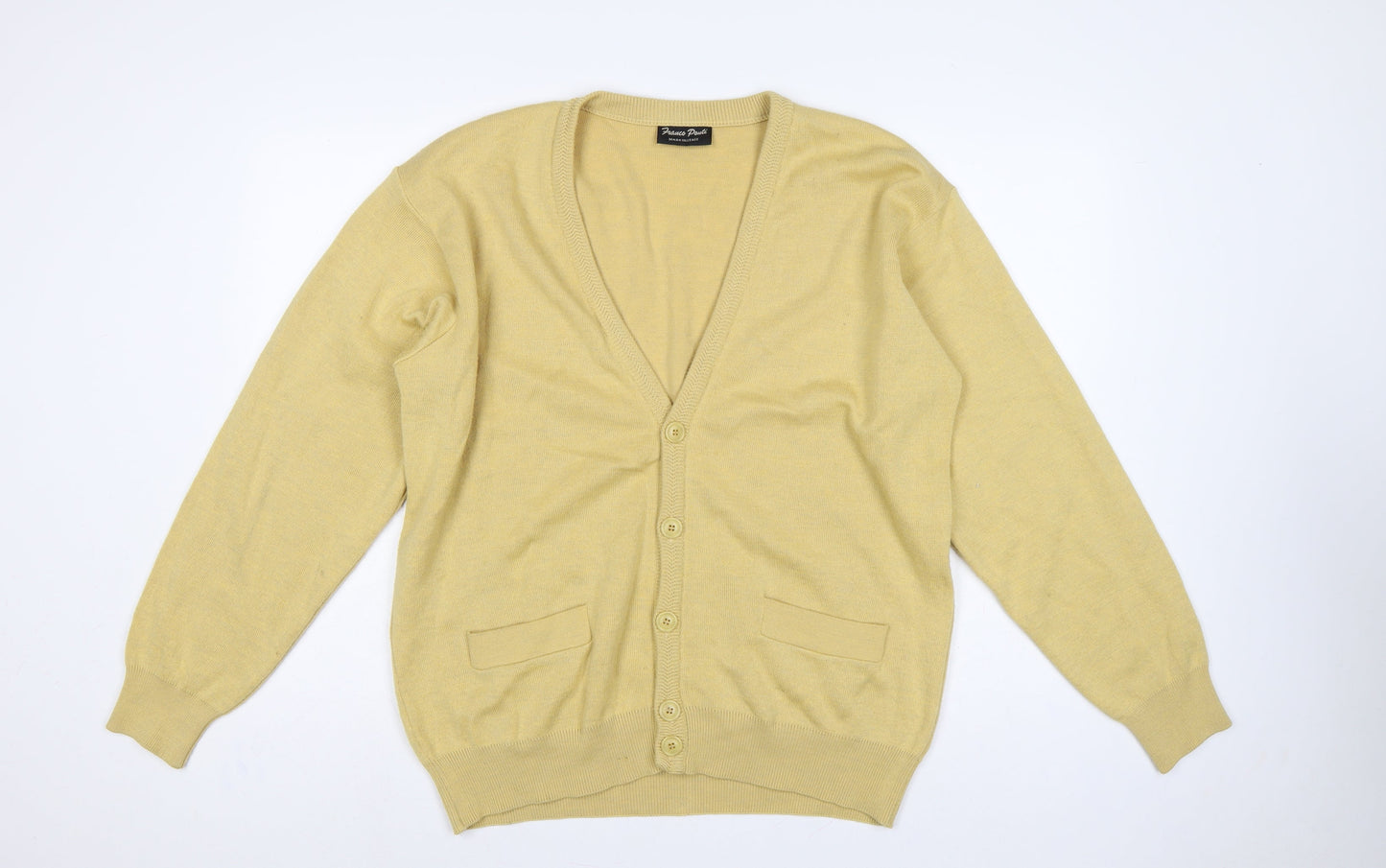 Franco Ponti Men's Yellow XL Merino Wool Blend V-Neck Cardigan