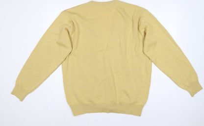 Franco Ponti Men's Yellow XL Merino Wool Blend V-Neck Cardigan
