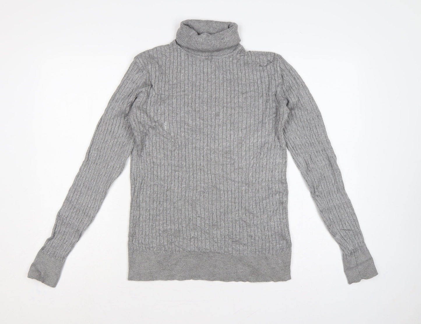 Feraud Men’s Grey Size S Ribbed Roll Neck Viscose Knit Pullover Jumper
