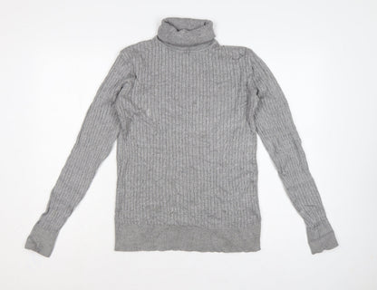 Feraud Men’s Grey Size S Ribbed Roll Neck Viscose Knit Pullover Jumper