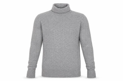 Feraud Men’s Grey Size S Ribbed Roll Neck Viscose Knit Pullover Jumper