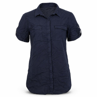 Topshop Women Blue UK 8 Collared Button-Up Short Sleeve Blouse