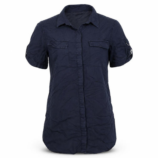 Topshop Women Blue UK 8 Collared Button-Up Short Sleeve Blouse