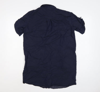 Topshop Women Blue UK 8 Collared Button-Up Short Sleeve Blouse