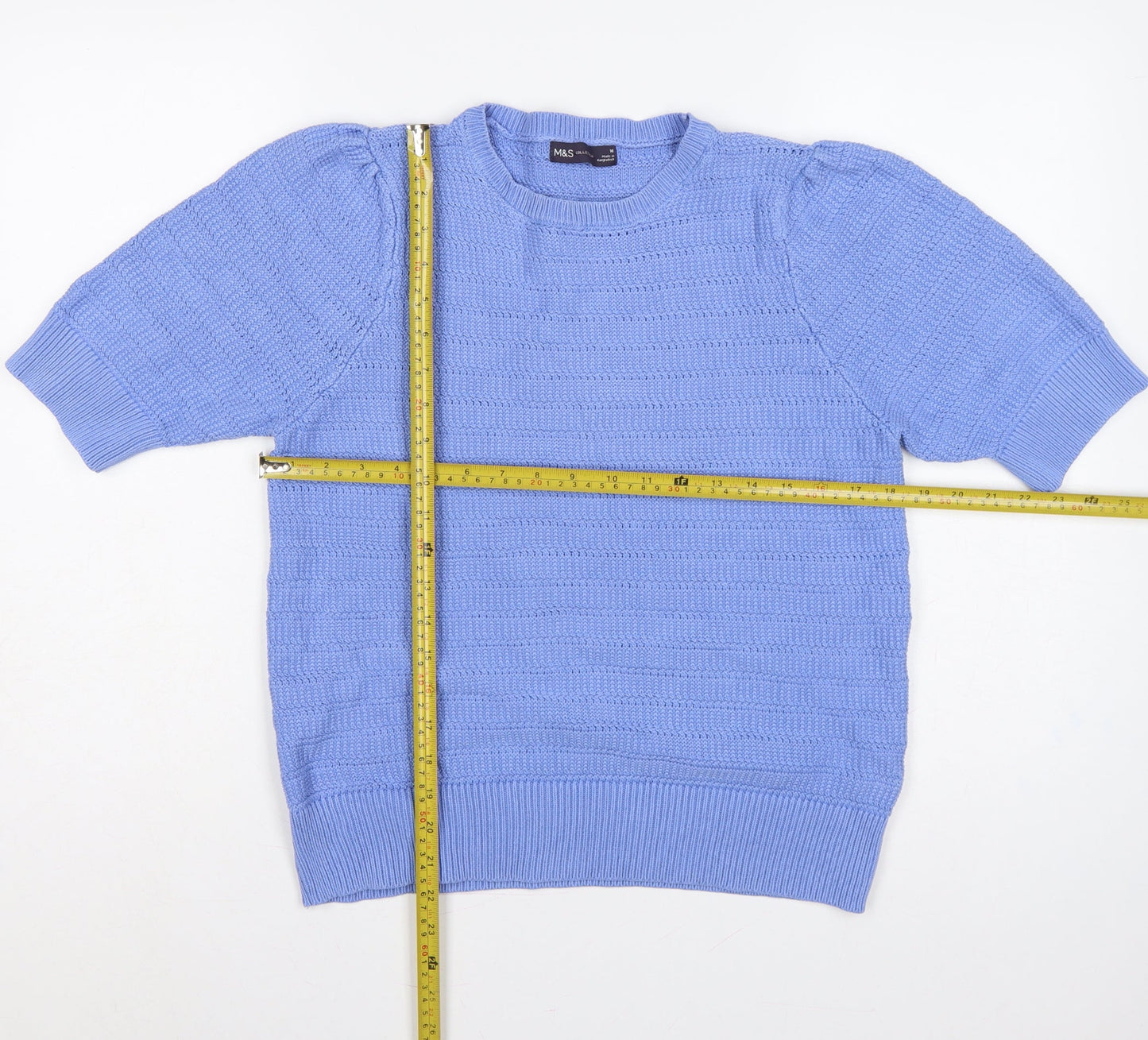 Marks and Spencer Women Blue UK 16 Cotton Knit Short Sleeve Jumper