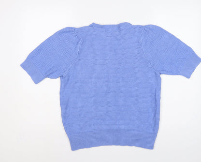 Marks and Spencer Women Blue UK 16 Cotton Knit Short Sleeve Jumper