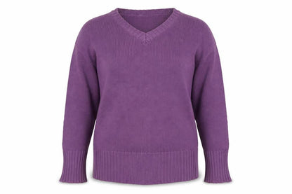EWM Women’s Purple Cotton V-Neck Pullover Jumper Size 14