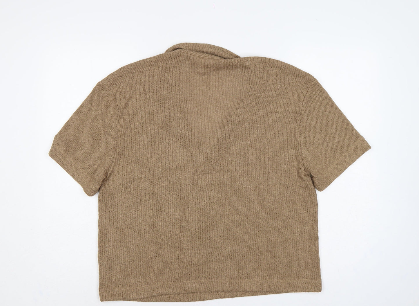 H&M Womens Brown Collared Short Sleeve Knit Pullover Jumper UK 12