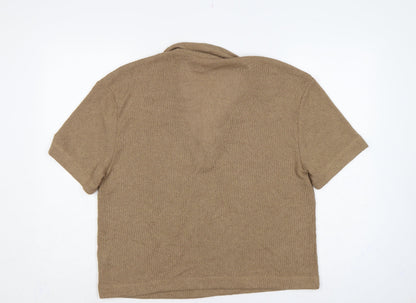 H&M Womens Brown Collared Short Sleeve Knit Pullover Jumper UK 12