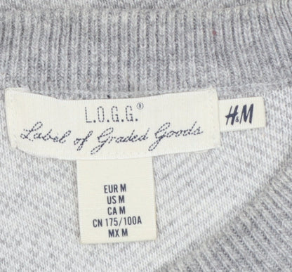 H&M L.O.G.G. Men’s Grey M Crew Neck Cotton Blend Knit Pullover Jumper