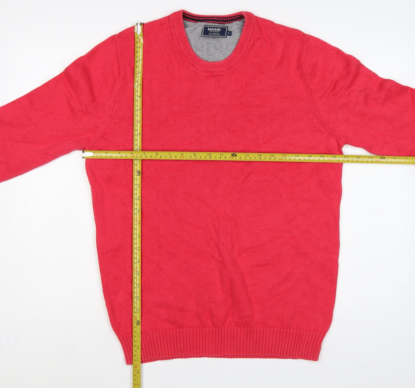 Maine New England Men's Red Medium Cotton Crew Neck Pullover Jumper