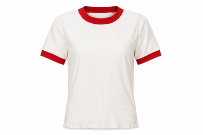 Zara Women White Red Ringer Ribbed Short Sleeve T-Shirt Size S
