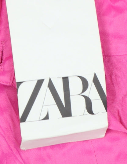 Zara Women Pink XS Viscose Short Sleeve Collared Button-Up Shirt