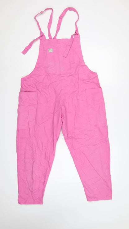 Lucy & Yak Women Pink Small Organic Cotton Dungarees Tapered Pockets