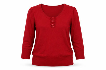BHS Women Red UK 14 Henley Scoop Neck Button Knit Jumper
