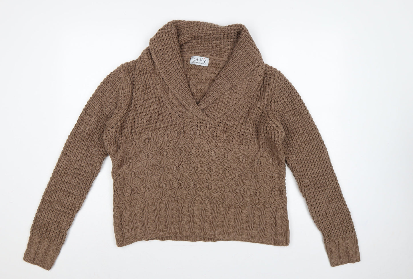 La Vie Women’s Brown UK 18 Cable Knit Cowl Neck Chunky Pullover Jumper