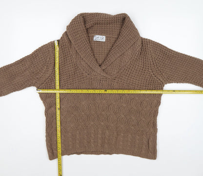 La Vie Women’s Brown UK 18 Cable Knit Cowl Neck Chunky Pullover Jumper