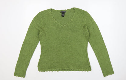Babette Ballinger Women Green M V-Neck Raglan Knit Pullover Jumper