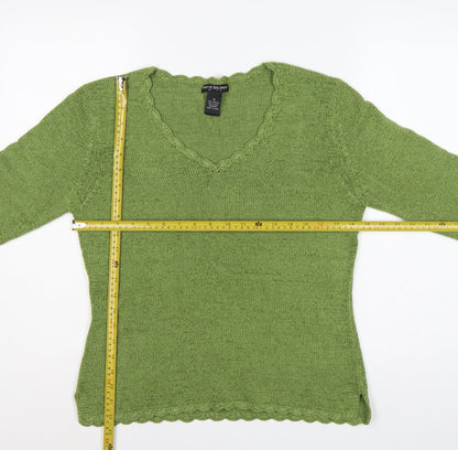 Babette Ballinger Women Green M V-Neck Raglan Knit Pullover Jumper