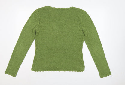 Babette Ballinger Women Green M V-Neck Raglan Knit Pullover Jumper